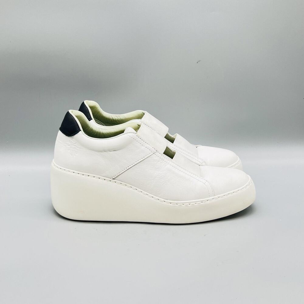 Fly London Shoes Womens 7.5 White Leather Dito Platform Wedge Sneakers Comfort
